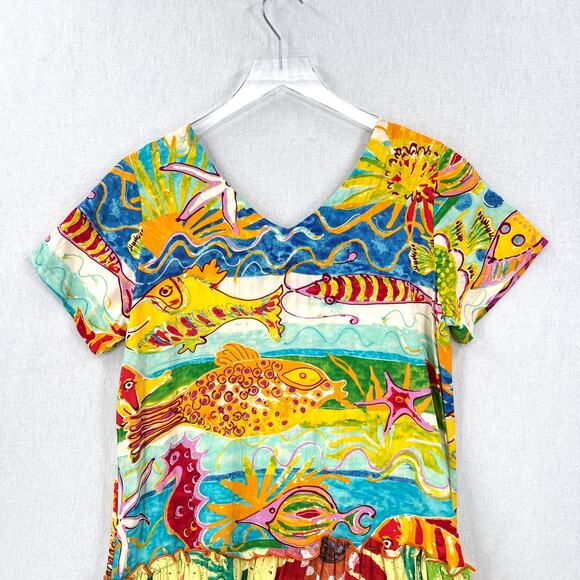 JAMS WORLD Hattie V Neck Dress Medium Creatures of the Sea Hawaiian Fish Vintage - Picture 4 of 12